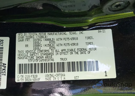 2021 Toyota Tundra Sr5 from USA, damaged, VIN 5TFUY5F16MX010746